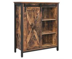 VASAGLE Armadietto, Credenza, Mobiletto Multiuso, Ripiani Regolabili, Anta Scorrevole, Struttura in Acciaio, per Cucina Salotto Ingresso Studio, Stile Industriale, Marrone Vintage e Nero LSC88BX