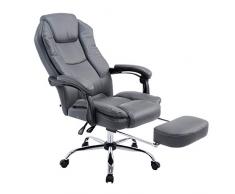 CLP Poltrona Presidenziale E Relax Castle In Similpelle I Sedia Ergonomica Imbottita Con Poggiapiedi, Colore:grigio