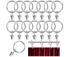 YIXISI 15 Pezzi Anelli per Tende con Clip, Anelli per Tende con Occhielli di Diametro Interno 32mm, Finestra Tenda Anello Ganci Clip con Occhielli, Anelli con Clip Pollici, per Tende e Aste, Argentato