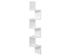 VASAGLE Scaffale Angolare a Parete con 5 Ripiani, Mobile di Legno per Cucina, Camera da Letto, Soggiorno, Studio, Bianco LBC20WT