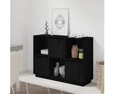WIFESE Credenza Nera in Legno Massello di Pino Mobile Cucina Mobile Soggiorno Mobiletto Cucina Mobiletto Multiuso Credenza Cucina Mobili Soggiorno Credenza Capiente Madia Moderna 110,5x35x80 cm