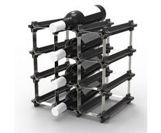 NOOK Portabottiglie di Vino Piccolo Kit 9 - Scaffale Portabottiglie con Sistema Modulare - Pratica Cantinetta Portabottiglie, argento, acciaio inox