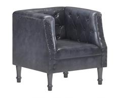 Goliraya Poltrona Vintage Chesterfield in Vera Pelle Marrone/Nero/Grigio,Poltrona da TV Pelle Vintage,Poltrona da Salotto Pelle Vintage Poltrona Chesterfield Pelle 60 x 57 x 64 cm