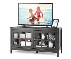 COSTWAY Mobile TV, per TV Fino 50, Universale per Mobile Porta TV con Ante, Fori per Sistemare i Cavi, Armadietto Moderno per Salone Camera da Letto, 114 cm (nero)