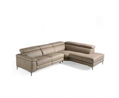 Angel Cerdá | Divano angolare rivestito in pelle bovina, poggiatesta indipendenti regolabili, sedile laterale con meccanismo relax elettrico, gambe in acciaio lucido scuro, stile moderno