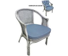 SF SAVINO FILIPPO Poltrona Sedia in Vimini bambù giunco Vienna Rattan Grigio Shabby Lucido con Cuscini per casa Camera