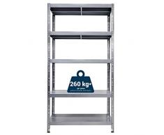 GRIMA Scaffale in Metallo Zincato 5 ripiani - dim 100x40x195cm (260kg per ripiano, totale 1300Kg) Scaffali in metallo, scaffalature metalliche, robusto per garage- EasyClip: Sistema ad incastro rapido