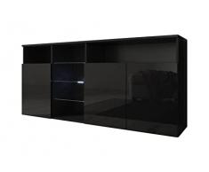 MB Muebles Bonitos | Madia Soggiorno Mobile TV Credenza modello Clark | 3 Porte | Larghezza 150 x Altezza 70 x Profondità 35cm | Finitura lucida | colore nero