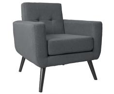 GARDENIA Grigio Poltrona Soggiorno Relax Design Moderno Imbottita XL Century, CM 76 x 75 x 83