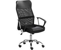 Yaheetech Poltrona Sedia Ufficio Scrivania Ergonomica Schienale Alto Reclinabile Portata 135 kg Girevole a Rotelle Altezza Regolabile Imbottita Traspirante e Ecopelle con Braccioli e Poggiatesta Nera