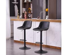 YOUNIKE set di 2 Sgabelli da Bar con Schienale e Poggiapiedi, Design Moderno, Regolabile in Altezza, Sedia Girevole a 360°, Sgabello Alto da Bar Girevole in PU, per Bar, Cucina e Casa, Nero