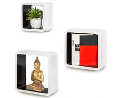 BAKAJI Set 3 Mensole da Parete Moderne Design Quadrato Smussato Mensola Scaffale Cubo 2 Ripiani in Legno MDF Varie Dimensioni (Bianco Nero)