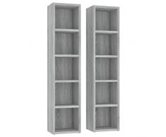 vidaXL Mobili Porta CD 2pz Grigio Sonoma 21x16x93,5 Legno Multistrato