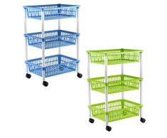 axentia Carrello con 3 cestini con ruote, scaffale a 3 ripiani in plastica mobile cucina cantina, carrello con rotelle a 3 scomparti, ca. 40 x 64 x 30 cm