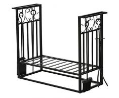 homcom Portalegna Rialzato per Camino in Acciaio Antiruggine, per Interni ed Esterni, 4 Attrezzi Inclusi, 75x30x60cm