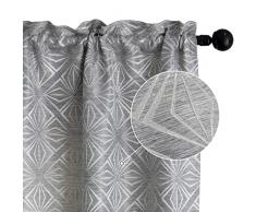 Coppia Tende Jacquard Semi Oscuranti Fantasia Rombi Tenda Filtrante per Soggiorno Camera e Interni 2 Pannelli con Tasca (70x145cm, Grigio)