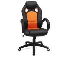 SONGMICS Sedia da Ufficio Girevole, Altezza Regolabile, Poltrona da Gaming, Sedia da Computer, con Meccanismo di Inclinazione, Nero e Arrancione OBG56BO