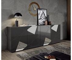 mobile contenitore 4 ante moderno GRIGIO LUCIDO ante con serigrafia e specchio soggiorno madia buffet con sportelli VITTY 09