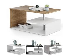 MIADOMODO® Tavolino da Salotto - 90 x 50 x 41 cm, con Ripiani, Basso, Rettangolare, Design Moderno, Colore a Scelta - Tavolo da Caffè, Tè, Soggiorno, Arredamento (Bianco - Quercia finta)