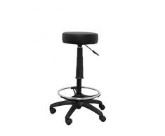 GALIZIA Sgabello da lavoro con poggiapiedi Sgabello girevole per salone estetico Sgabello per ambulatorio medico dentista, con rotelle o piedini, rotazione libera di 360°, 7 cm di imbottitura, (nero)