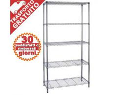Archimede Sistema Componibile, Scaffale Cinque Ripiani, Grigio (Cromato), 35 x 90 x 177 cm
