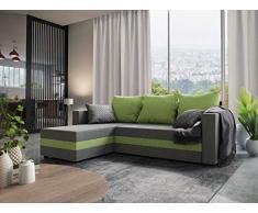 MebLiebe Divano Ad Angolo Divano Savio Divano Ad Angolo Con Funzione Letto 235x152x85 Cm Divano A 3 Posti (Grigio-Verde)