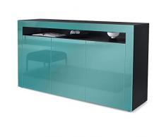 Vladon Madia Valencia, mobile a 3 ante e 1 scomparto aperto, nero opaco/petrolio lucido/petrolio lucido (155 x 92 x 40 cm)
