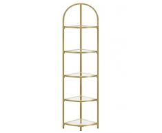 VASAGLE Scaffale Angolare a 5 Livelli, Libreria, Porta Piante, Scaffale da Bagno, Vetro Temperato, Struttura in Acciaio, Stile Moderno, per Soggiorno, Cucina, Oro Metallizzato LGT810A01