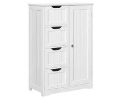 Yaheetech Armadietto da Bagno Autoportante Mobiletto Bianco da Terra in Legno con 4 Cassetti e Ripiano Regolabile Mobile da Cucina Soggiorno Corridoio Ingresso 56 x 30 x 82 cm