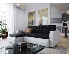 MebLiebe Divano Ad Angolo Divano Divano Vegas Con Funzione Letto 235x152x85 Cm Letto Trapuntato Design Soggiorno (Bianco-Nero)