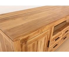 Mobile porta Tv in legno NATURALE Teak massello, stile moderno country chic, realizzato artigianalmente - Prezzo OUTLET