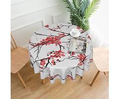 Tovaglia rotonda in poliestere lavabile con fiori di ciliegio, perfetta per tavoli da buffet, feste, cene di vacanza. - 152 cm