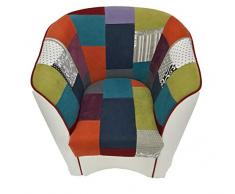 Poltrona Valentina A POZZETTO in Ecopelle Bianco E Seduta Tessuto Patchwork (Bianco)