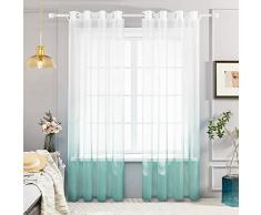 Deconovo Tende Voile Semi Trasparenti con Anelli, Tende Verticali Sfumate per Soggiorno 2 Pezzi, 140x260 CM (Larghezza x Altezza), Blu Chiaro