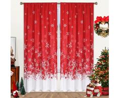 LinTimes Tende natalizie per soggiorno 2 set di pannelli, tende da finestra in velluto rosso, decorazioni floreali fiocco di neve, tende oscuranti isolate termiche, 150 x 172 cm