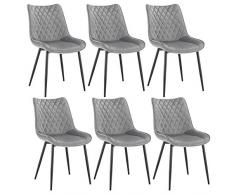 WOLTU Set di 6 Sedie da Pranzo in Velluto Sgabello da Cucina Senza Braccioli Colore Grigio Chiaro BH209hgr-6