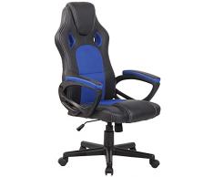 CLP Sedia Gaming da Ufficio Fire in Similpelle Carico Max 120 kg I Poltrona Racing Imbottita Regolabile 5 Ruote, Colore:Blu