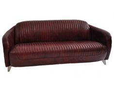 Divano da club Aberford a 3 posti, vintage, in pelle, alluminio, marrone montaigne (rosso-marrone), argento vera pelle