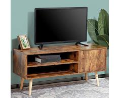 BAKAJI Mobile TV in Legno MDF con 2 Mensole Porta Console Videogiochi DVD + Anta Mobiletto Carrello Porta Televisore Design Moderno Industriale Dimensione 110 x 50 x 40 cm Colore Legno Anticato