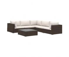 Festnight 6 pz Set Divani da Giardino in Polyrattan Marrone/Grigio con Tavolino,Set Divani Angolari da Giardino in Rattan,Set Divani Modulari da Giardino per Esterno in Rattan,Salotto da Giardino