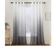 PONY DANCE Tende Moderne per Soggiorno - 140x245 CM Tende per Interni Tende Sfumate Decorazioni Tende da Ufficio con Anelli Tende Effetto Lino Semitrasparenti 2 Pezzi, Grigio