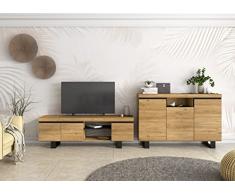 Skraut Home - Set Naturale Sala da Pranzo, Mobile Ausiliario, Credenza-Mobile TV 160 cm Rovere Nordic Nero