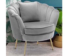 BAKAJI Poltrona Sedia Relax Rivestimento Tessuto Velluto Gambe in Metallo Colore Oro Imbottita Design Moderno Decorazione Trapuntata Ampio Schienale a Conchiglia Dimensione 81 x 77 x 84 cm (Grigio)