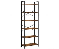 VASAGLE Libreria Alta con 6 Ripiani, Scaffale Portaoggetti con Struttura in Acciaio, Scaffalatura, Salotto Camera da Letto Studio, 30 x 66 x 186 cm, Stile Industriale, Marrone Vintage e Nero LLS062B01