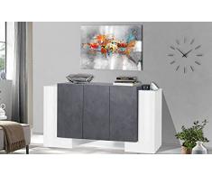 Dmora Credenza Moderna a 5 Ante, Made in Italy, Madia da Cucina, Buffet di Design da Soggiorno, cm 170x45h85, Colore Grigio, Bianco Lucido e Cenere