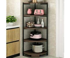Bakaji Scaffale Angolare 5 Ripiani Struttura in Metallo Piani in Legno Libreria Scaffalatura ad Angolo Multiuso Mobiletto Cucina Bagno Dimensione 40 x 40 x 120 cm design Moderno industriale (Nero)