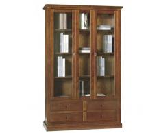 Mar.c.a. Design - Vetrina Libreria Soggiorno Elegante in Legno di Pioppo Color Noce Scuro a 2 Porte, Mobile Arte Povera Made in Italy -Misura 119x40x185