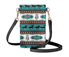 Howilath Leopard Stampato Messenger Bag Donne Sacchetto Del Telefono Mobile Borsa A Tracolla Leggera per Ladies Portafoglio Borsa Portatile, Cavallo tribale etnico stampato
