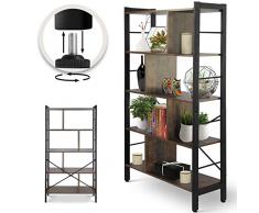 MIADOMODO® Libreria - Industriale, 79 x 30 x 155 cm, a 4 Ripiani, Bifacciale, Divisoria, Telaio in Ferro, Marrone Vintage e Nero-Scaffale, Portaoggetti, per Libri, Soggiorno, Salotto, Ufficio, Studio
