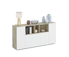 Dmora Credenza Moderna, Vani a Giorno, Buffet da Soggiorno con 3 Ante battenti, Porta TV, cm 150 x 76 x 41, Colore, Rovere e Bianco